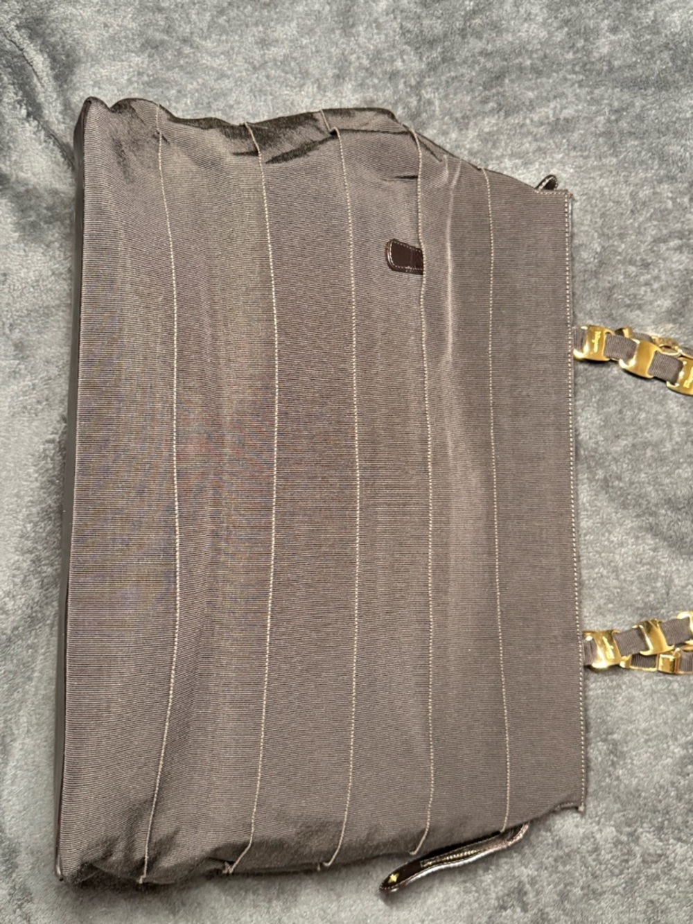 Salvatore Ferragamo Brown Canvas Tote Bag w/ Vara Gold Hardware